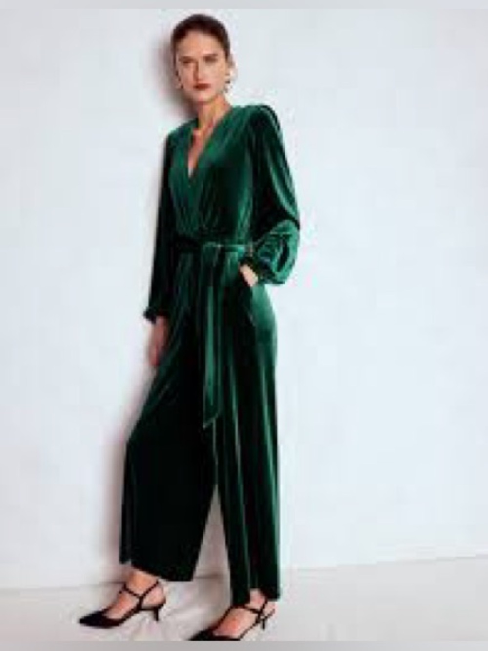 Cupshe Emerald Green Velvet Wrap Jumpsuit M